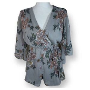 CHARLOTTE RUSSE GRAY & PINK FLORAL ROMPER FULLY LINED SZ.S EUC.